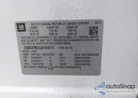 2018 Chevrolet Equinox Ls z USA, uszkodzony, nr VIN 2GNAXREV3J6184715